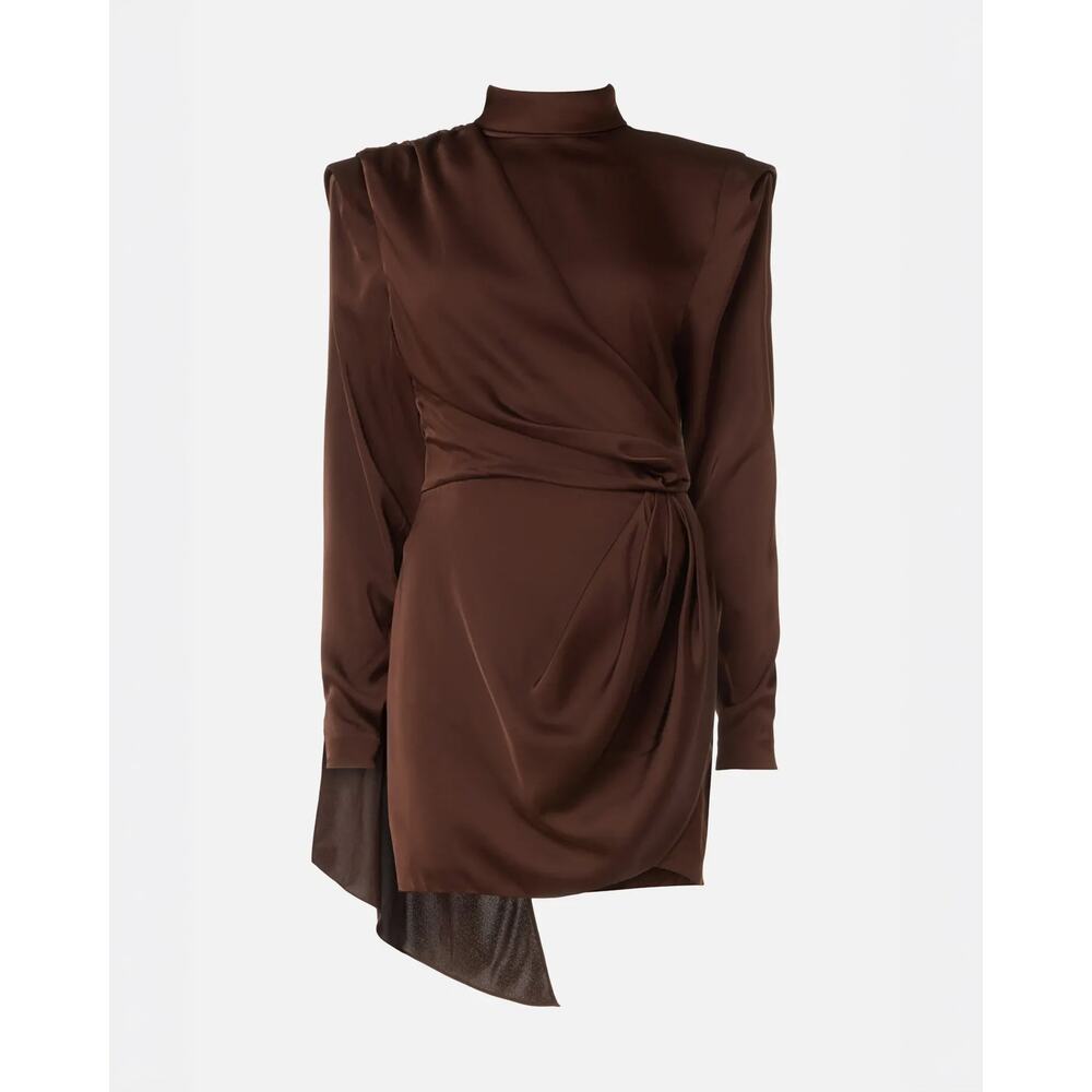 NWT Ronny Kobo Bianca Dress Chocolate Brown Draped High Neck Mini Dress - Size M - Picture 2 of 13